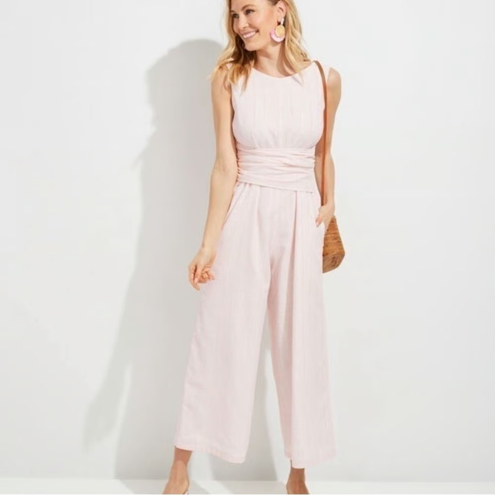 Vineyard Vines Palm Beach Lately Striped Wrap Jumpsuit Blush Size 10 A001346